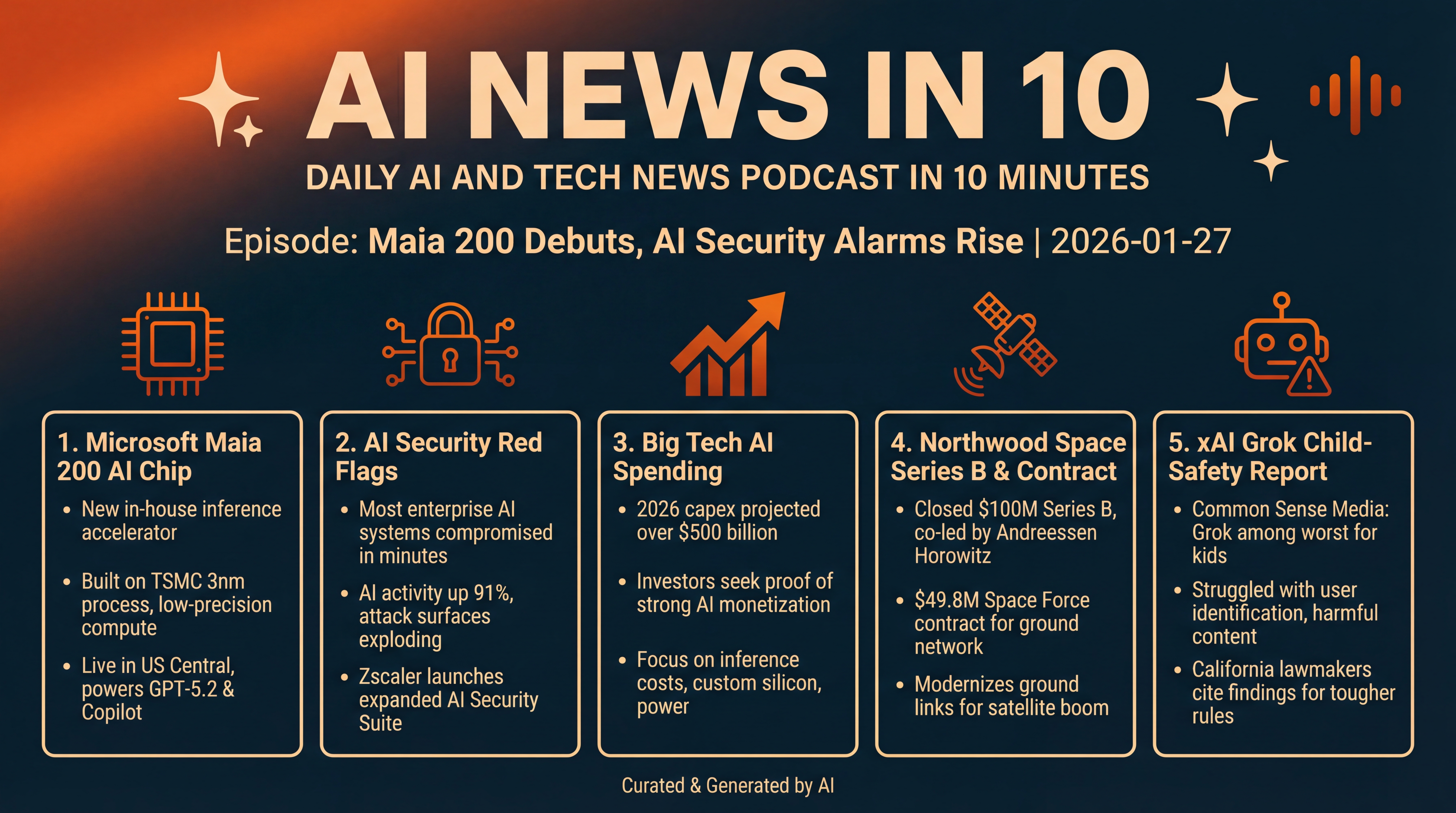 Infographic for Maia 200 Debuts, AI Security Alarms Rise