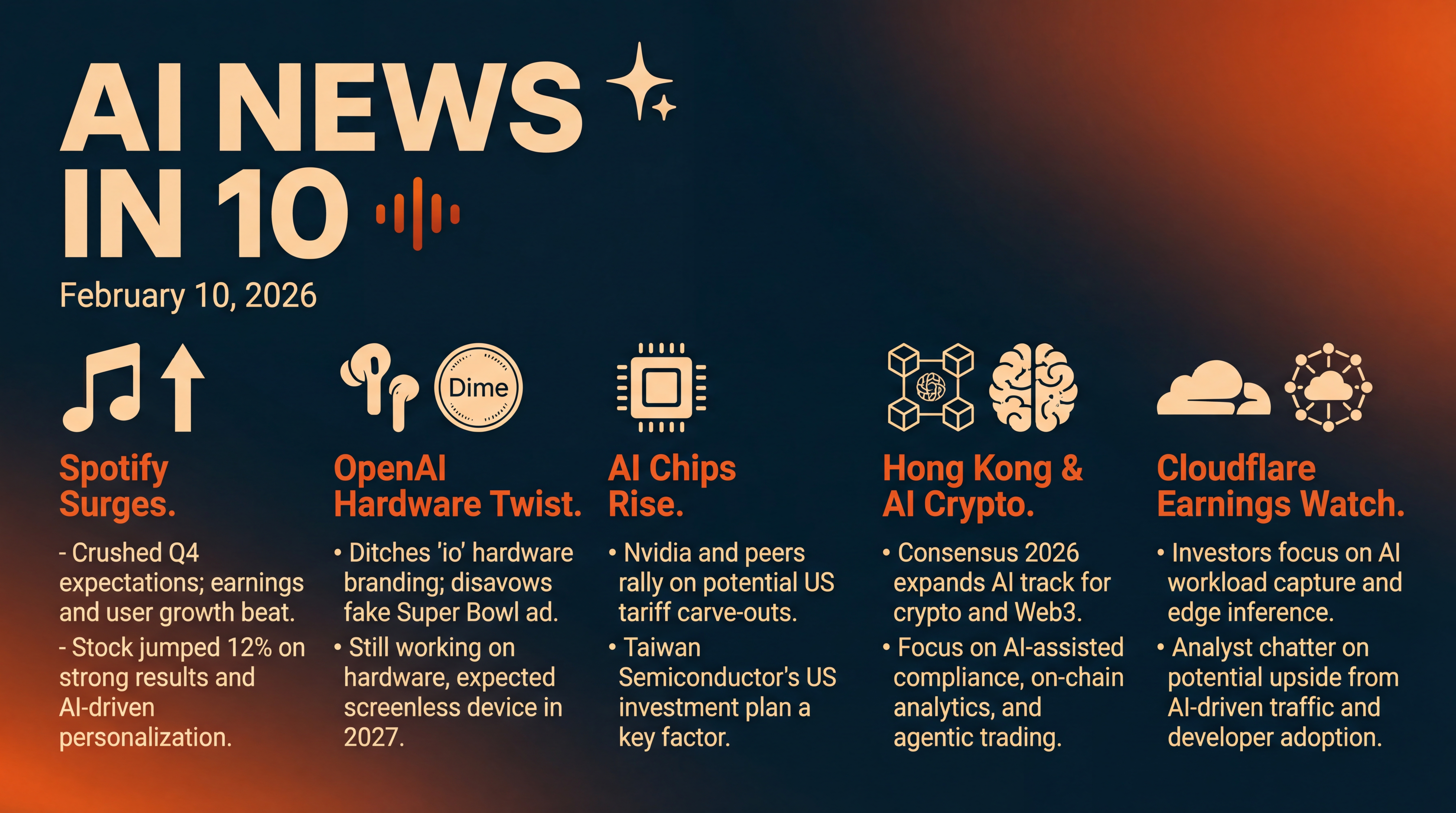 Infographic for Spotify Surges, AI Chips Rise, OpenAI Clarifies
