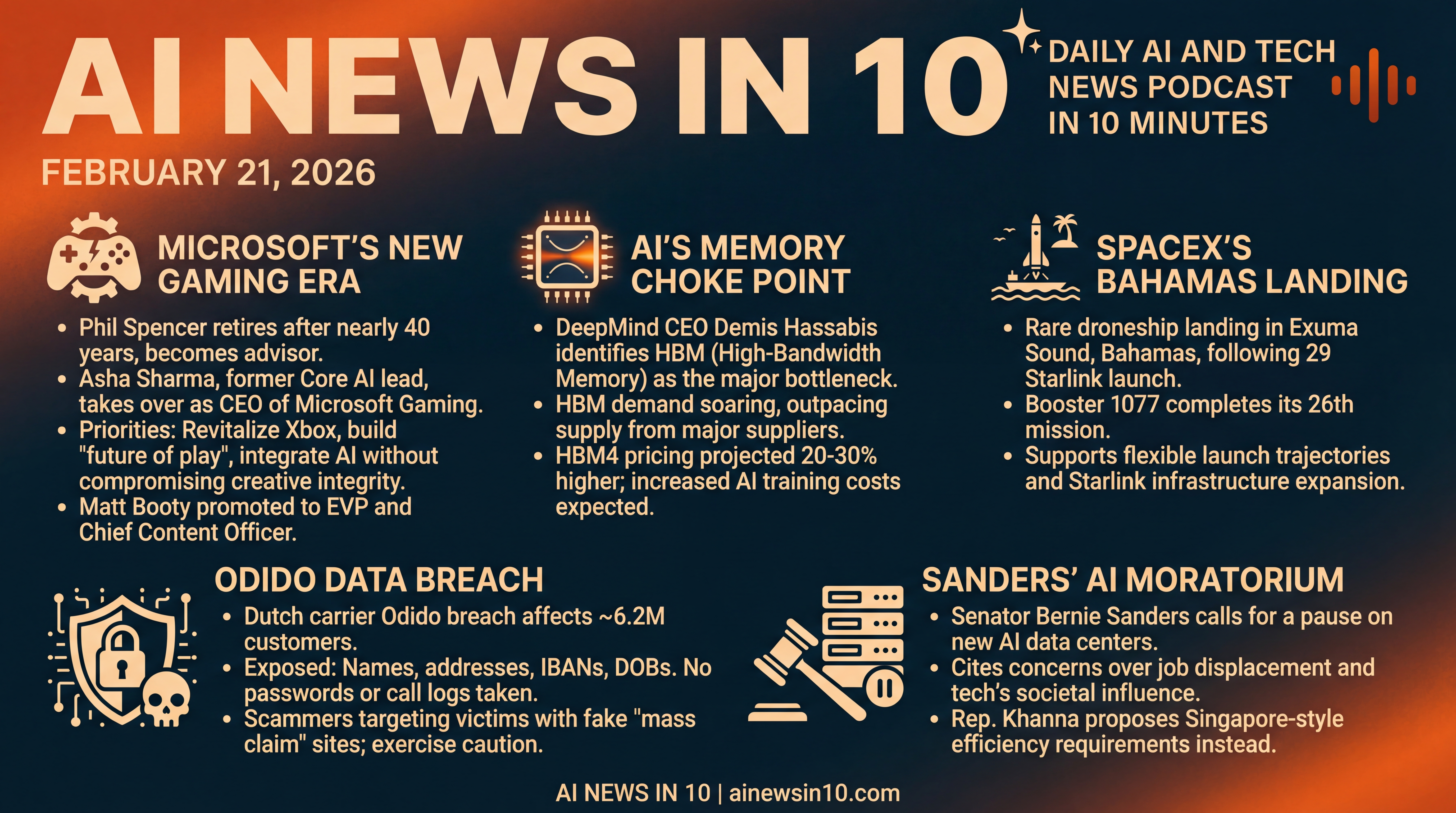 Infographic for Xbox Handoff, AI Memory Wall, Starlink Momentum