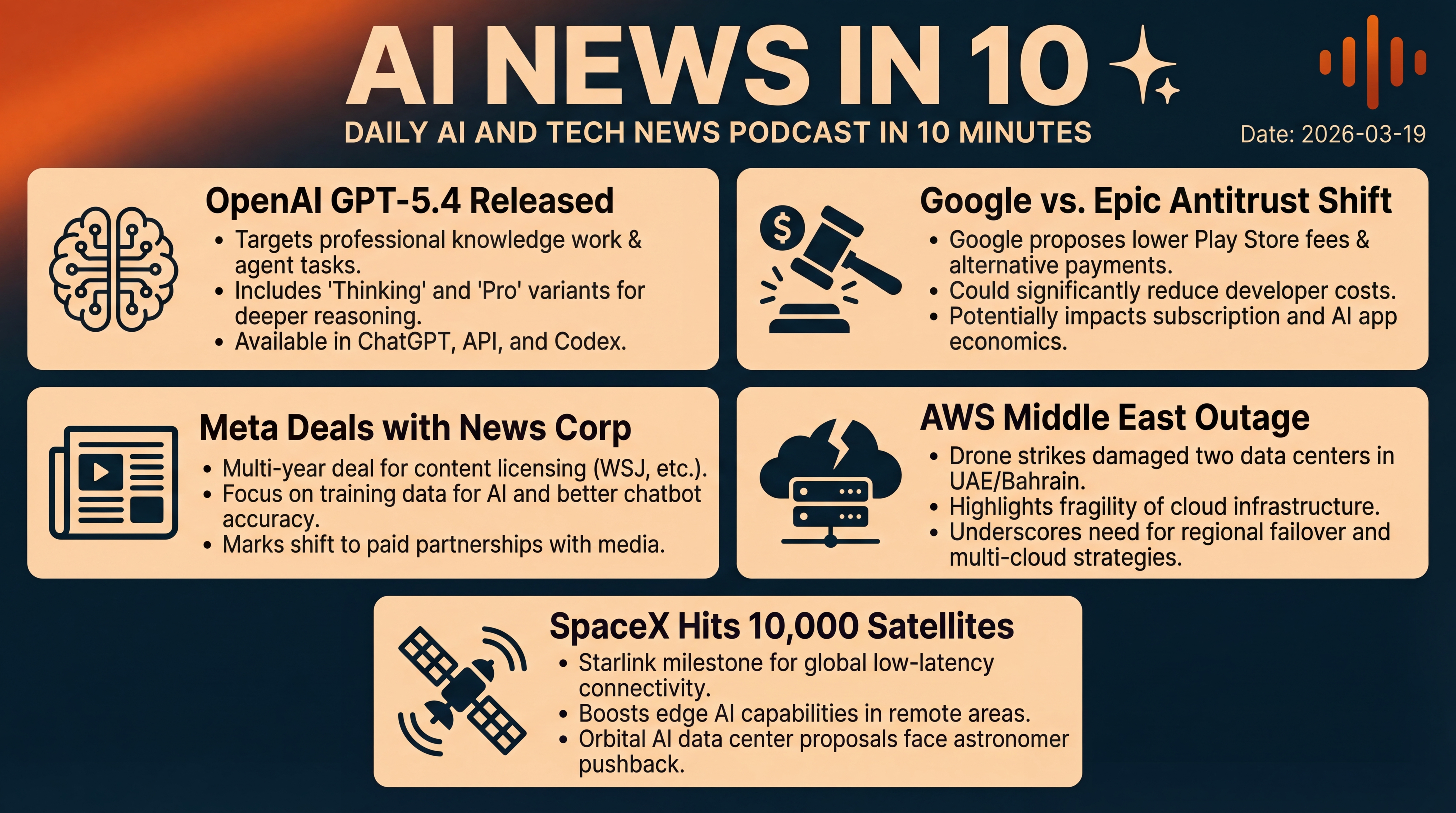 Infographic for GPT-5.4, App Store Shakeup, and Orbital AI