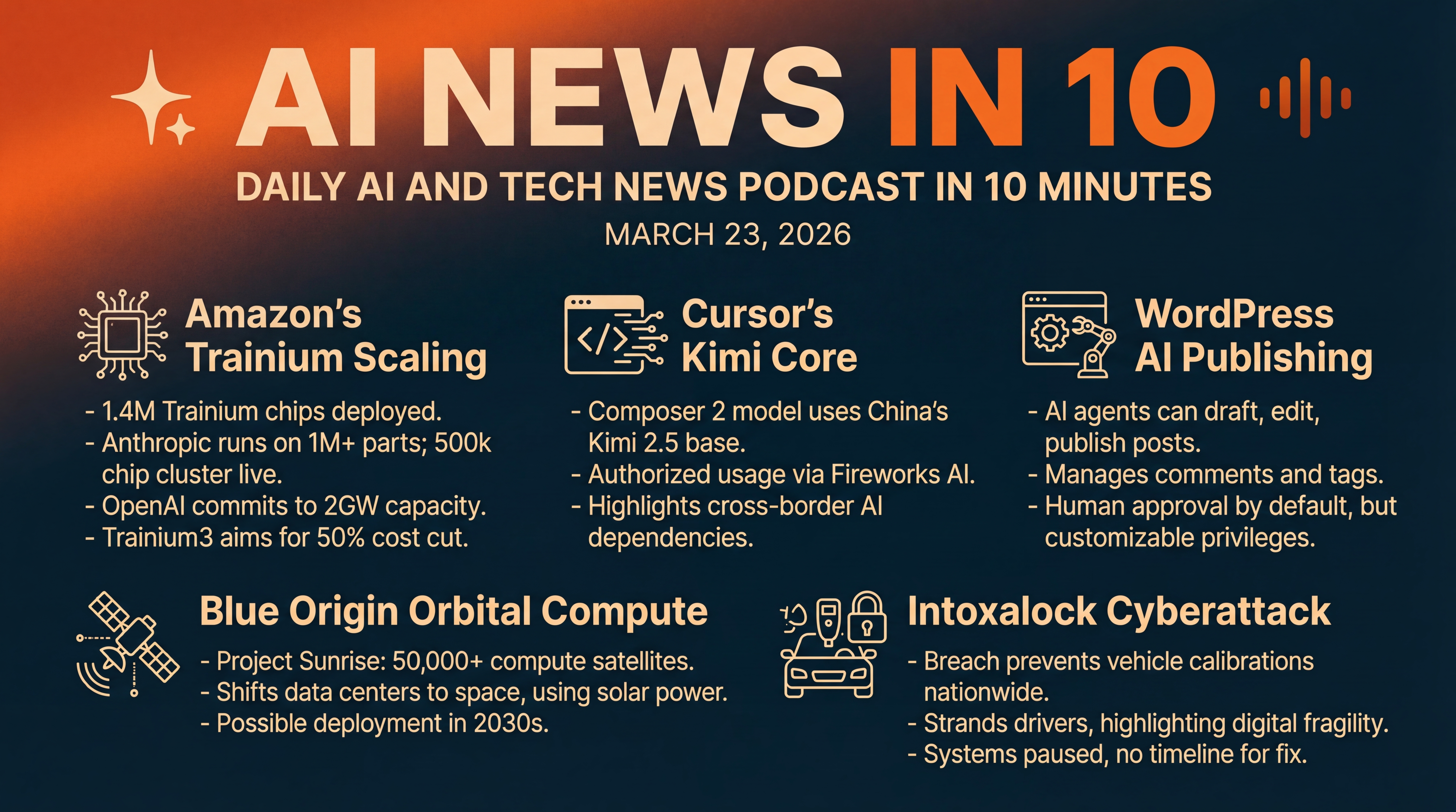 Infographic for Inside Trainium, Cursor’s Kimi Twist, Orbital Compute