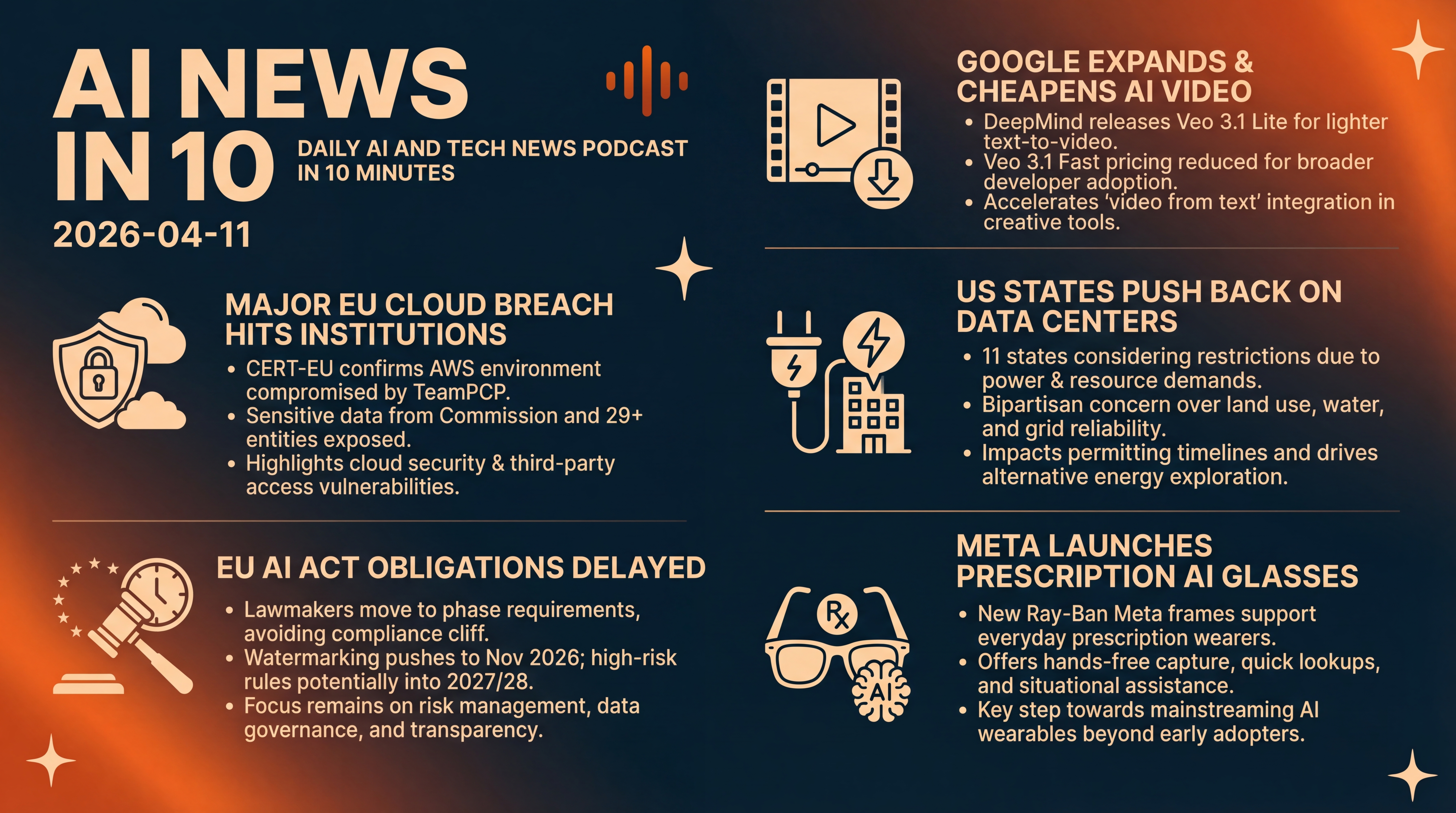 Infographic for Cloud Breach Fallout, Cheaper AI Video, Smarter Glasses