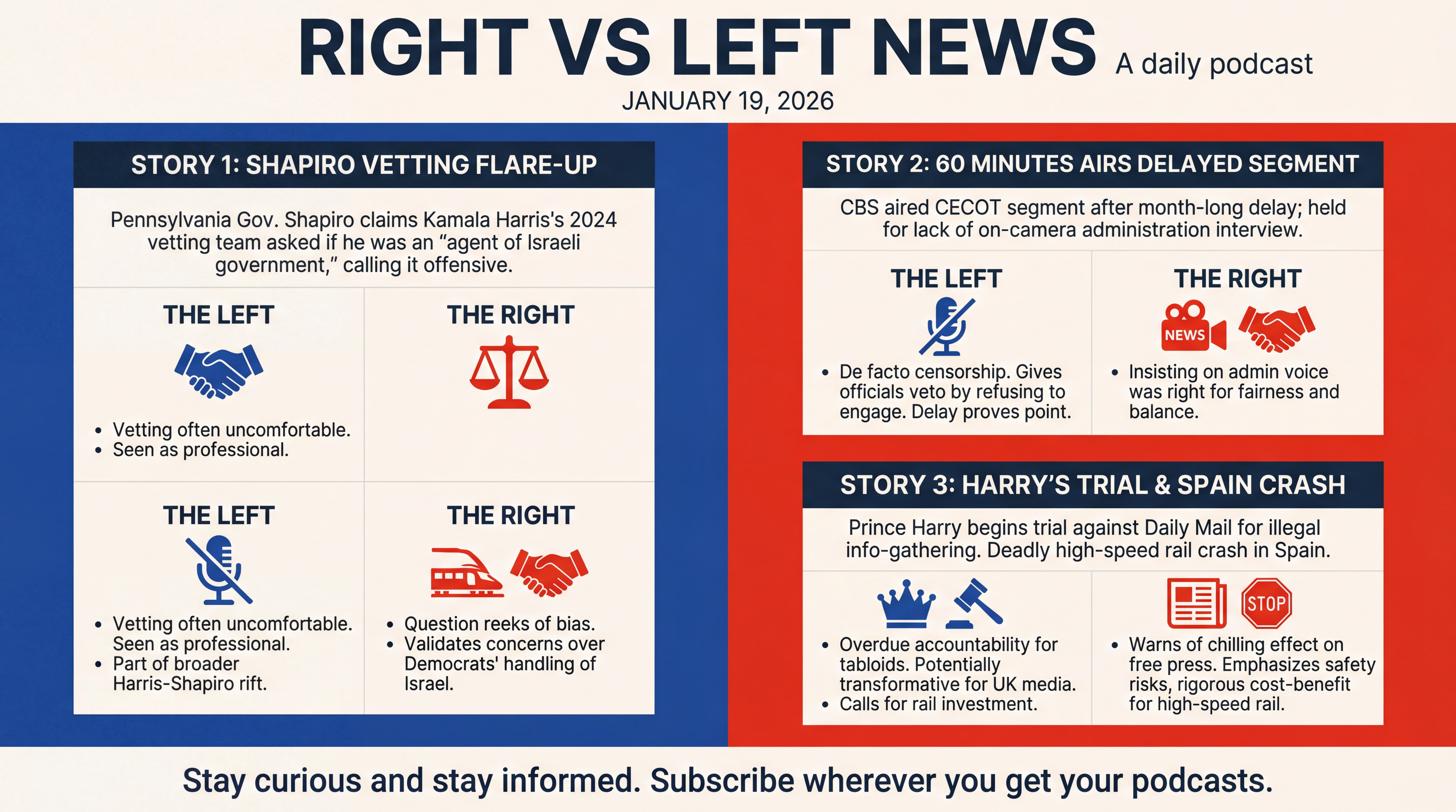 Infographic for Shapiro Vetting Flare‑Up, Spain Crash, Harry’s Trial