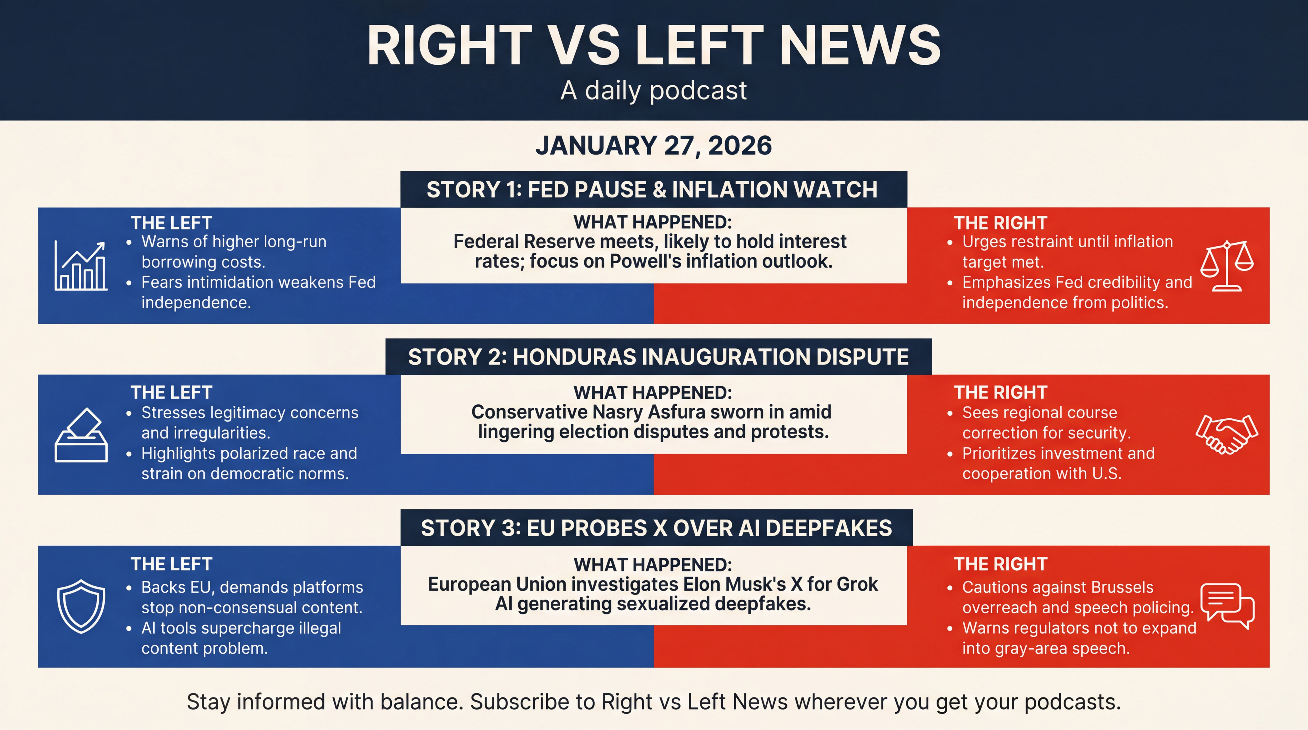 Infographic for Powell’s Pause, Rutte’s Warning, X Under Fire