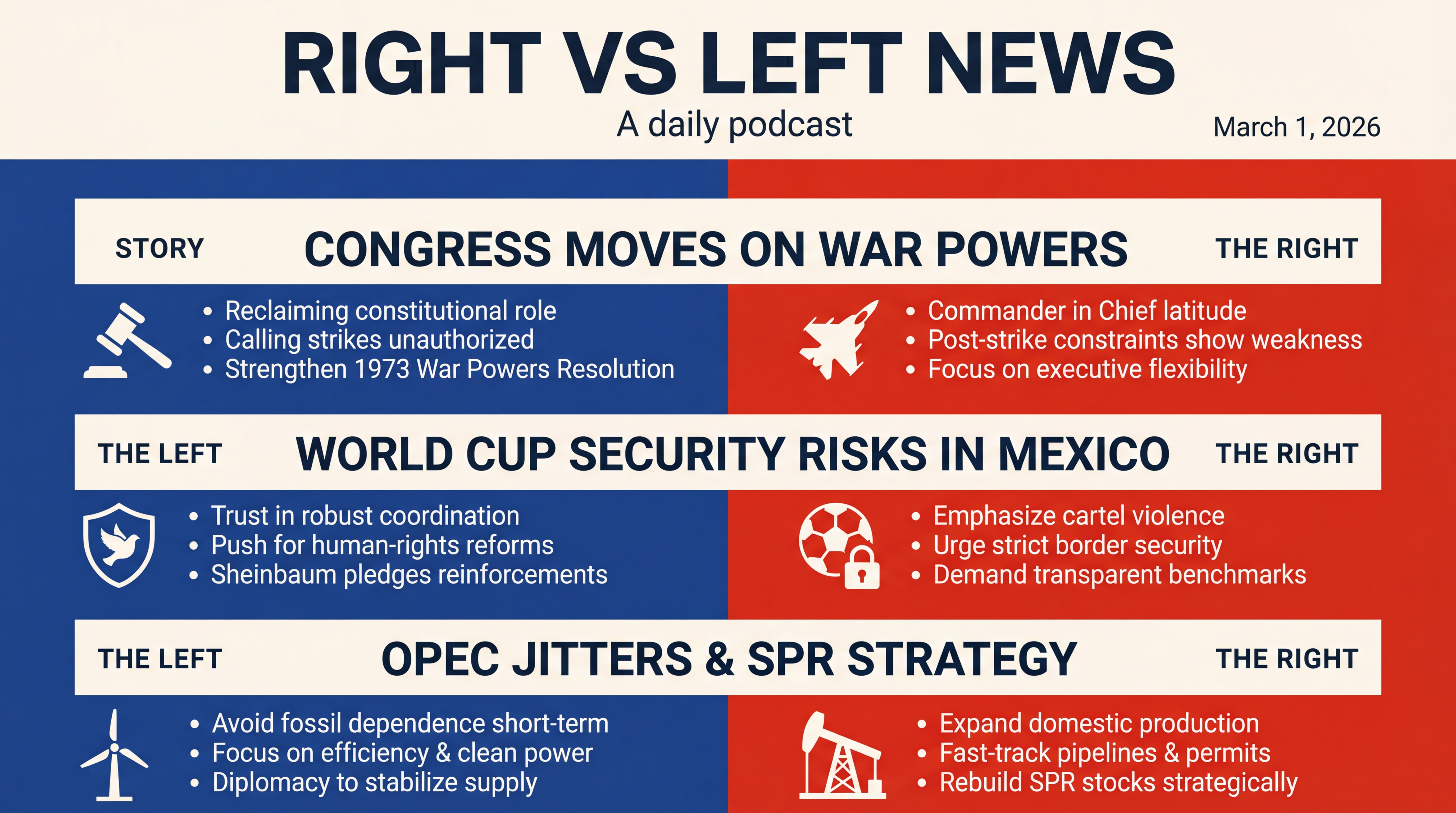 Infographic for War Powers Clash, World Cup Risks, OPEC Jitters, Android Backlash