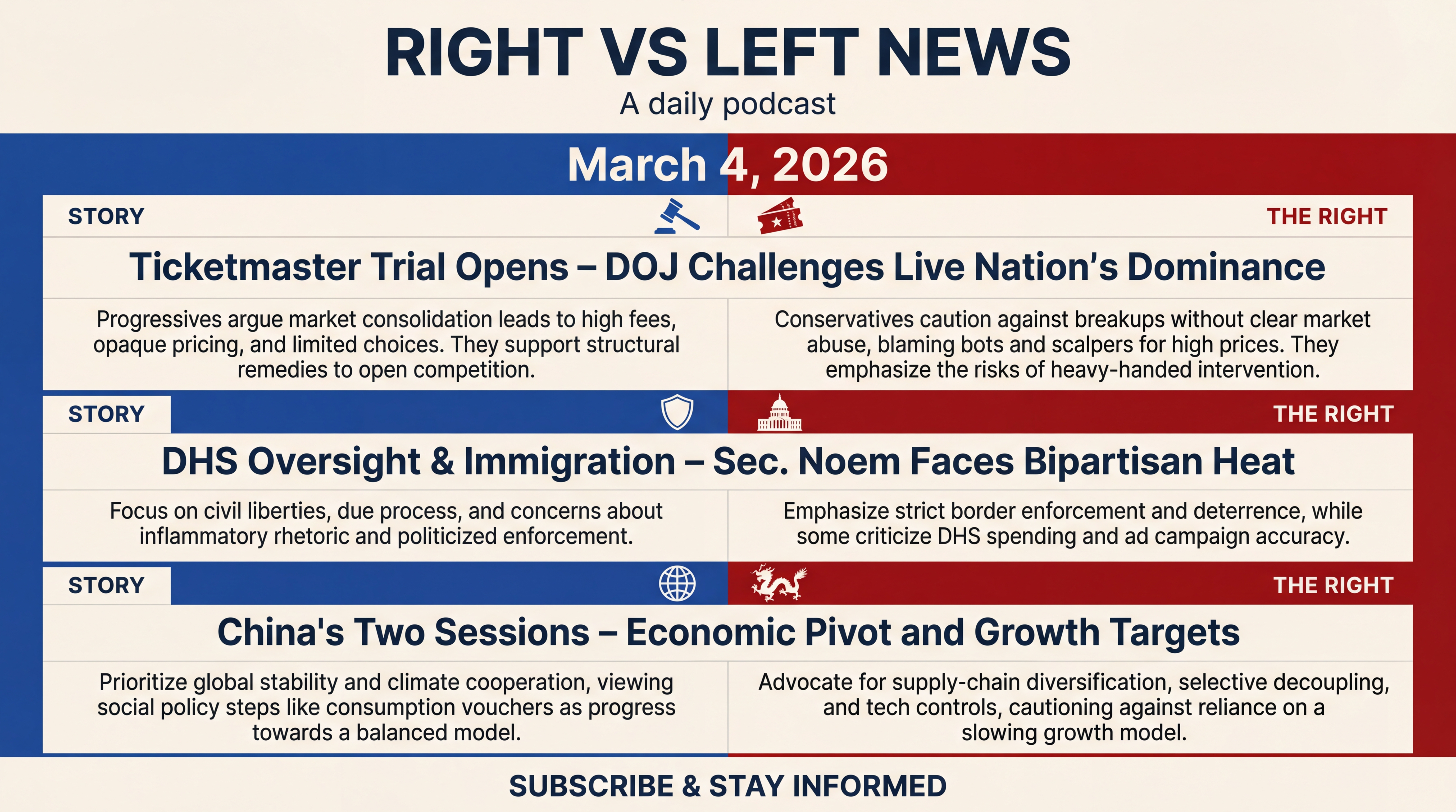 Infographic for Ticketmaster Trial, Fed Pressure, and China’s Signals