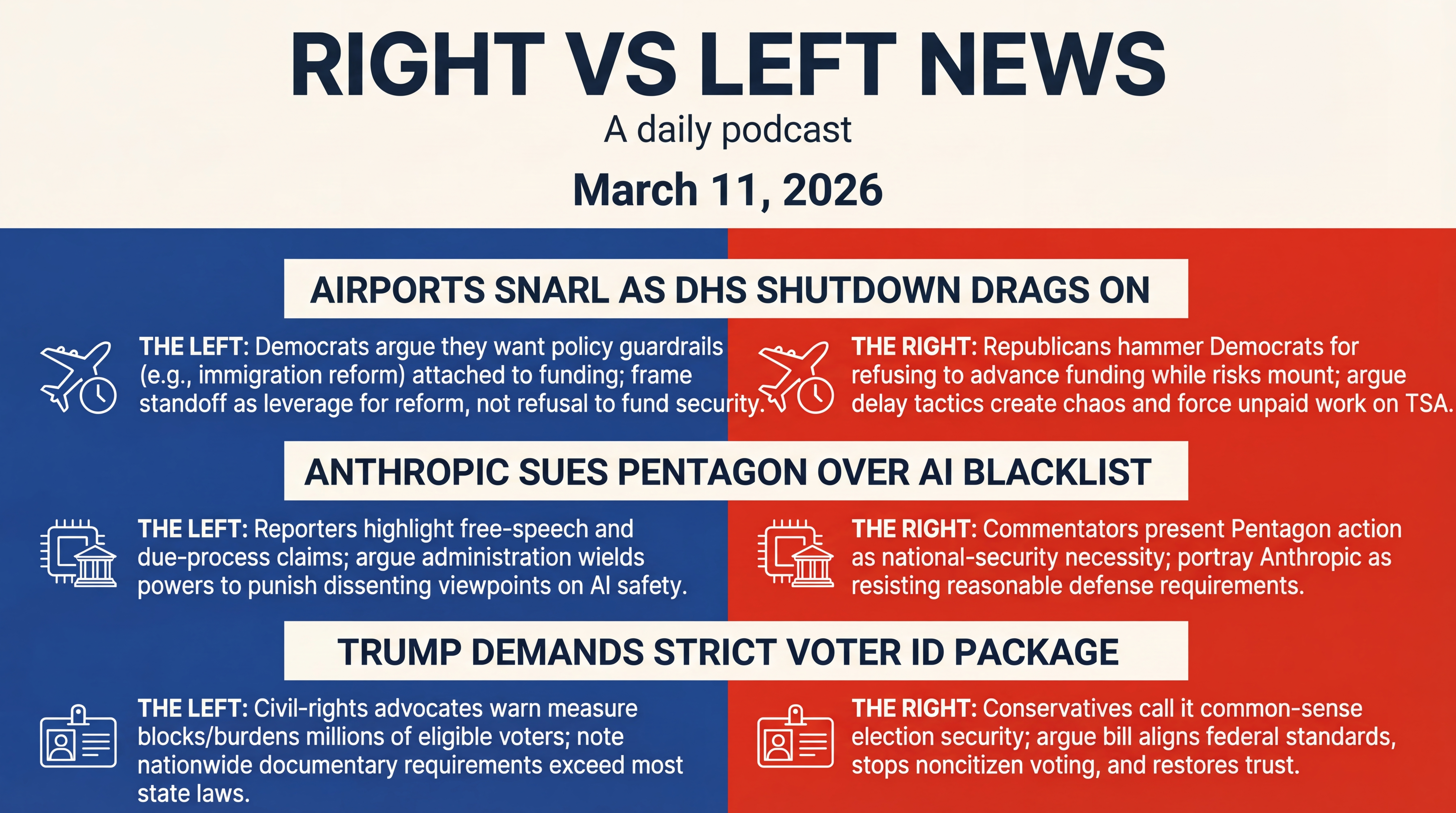 Infographic for Airports Snarl, AI Lawsuit, Voter ID Standoff