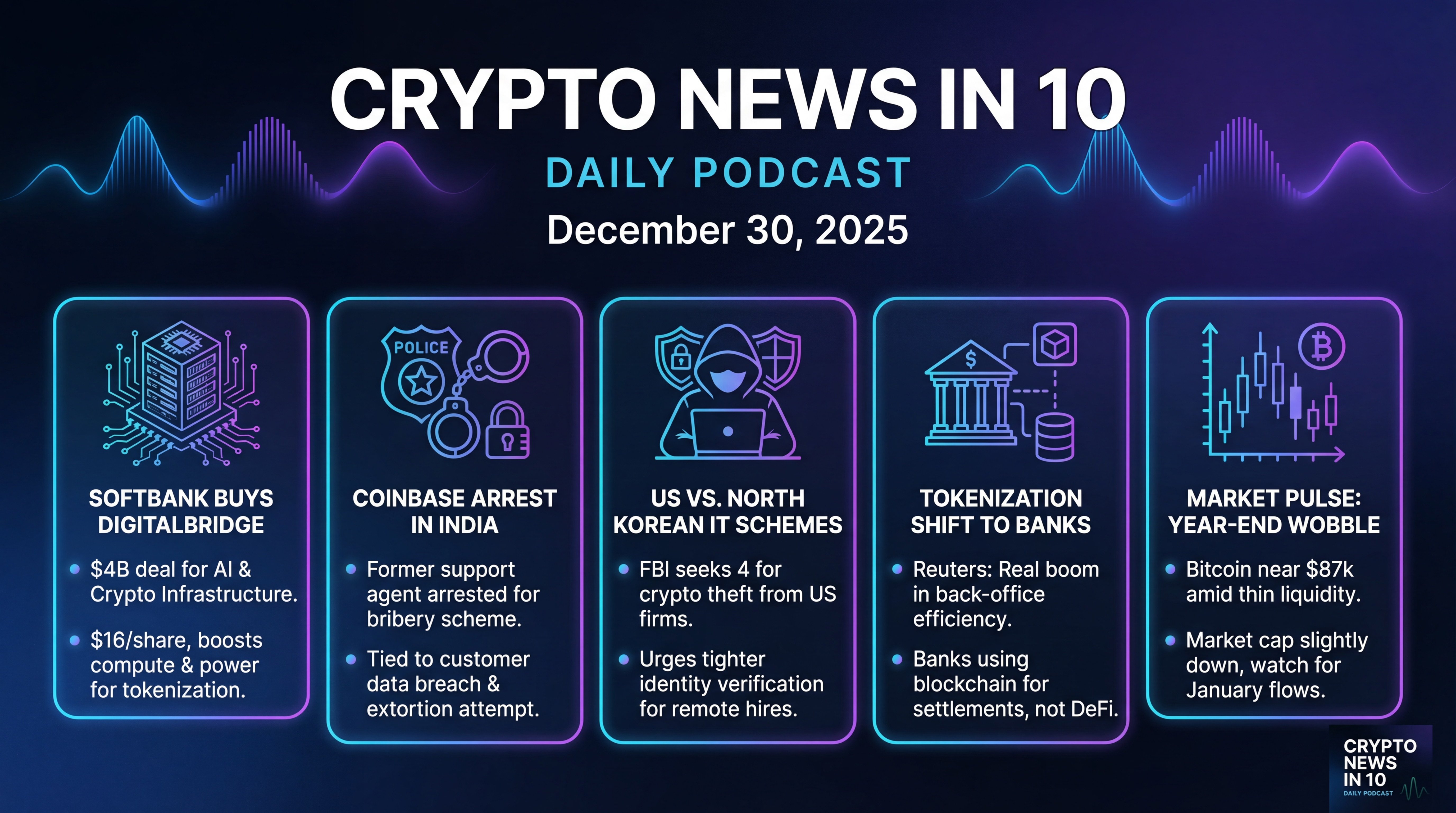 Infographic for SoftBank Buys DigitalBridge, Coinbase Arrest, Tokenization Shift