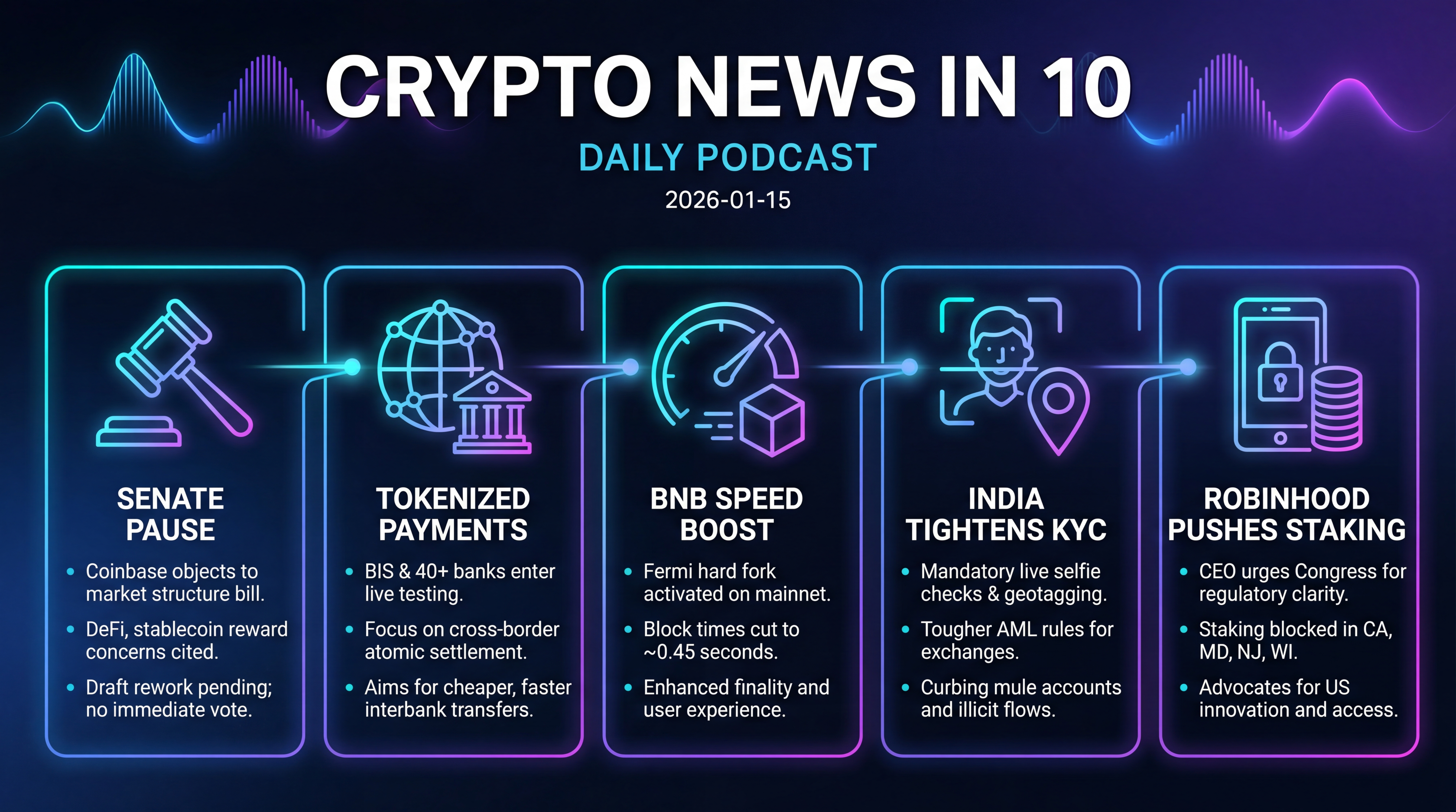 Infographic for Policy Paused, Payments Tokenize, Chains Speed Up
