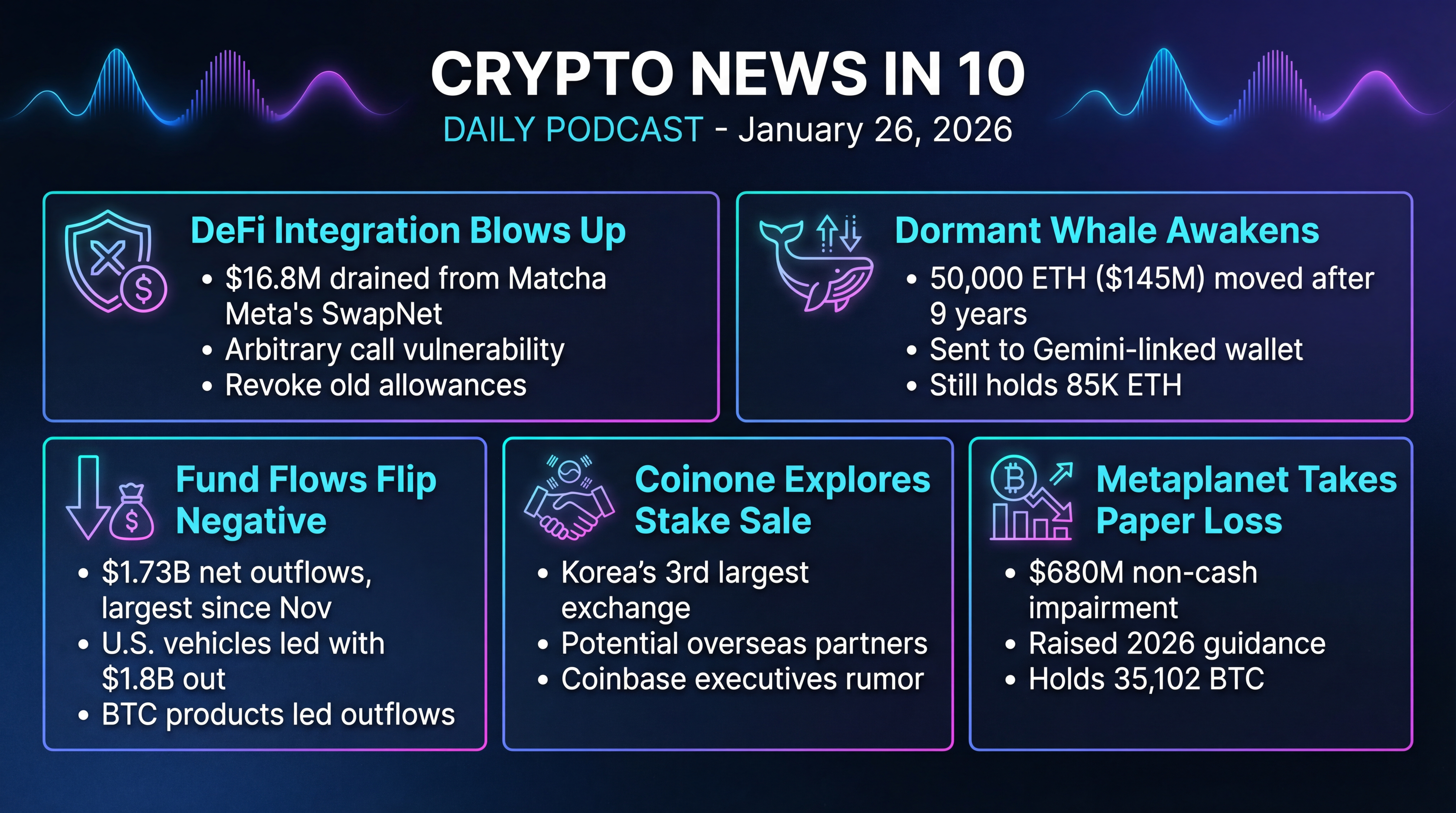 Infographic for Whale Awakens, DeFi Exploit, Flows Reverse, Asia Watch