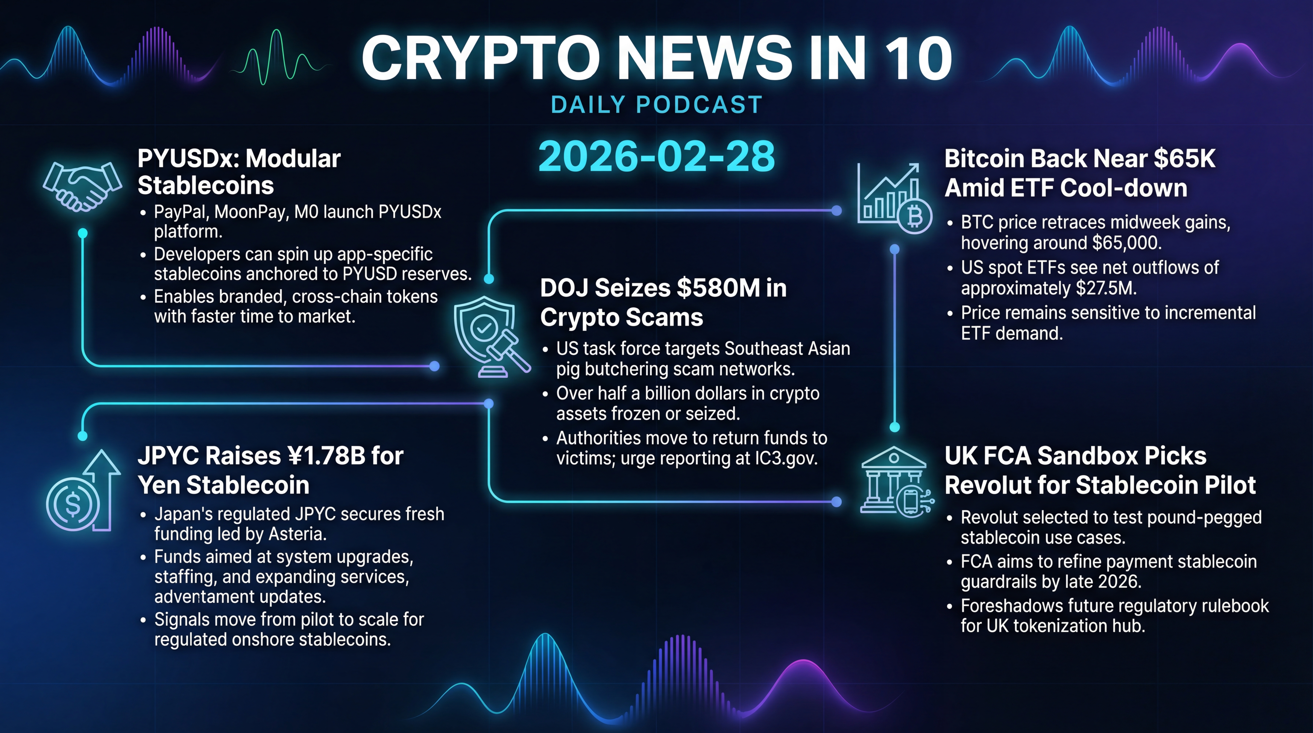 Infographic for PYUSDx Launch, DOJ Seizures, Bitcoin Takes a Breath