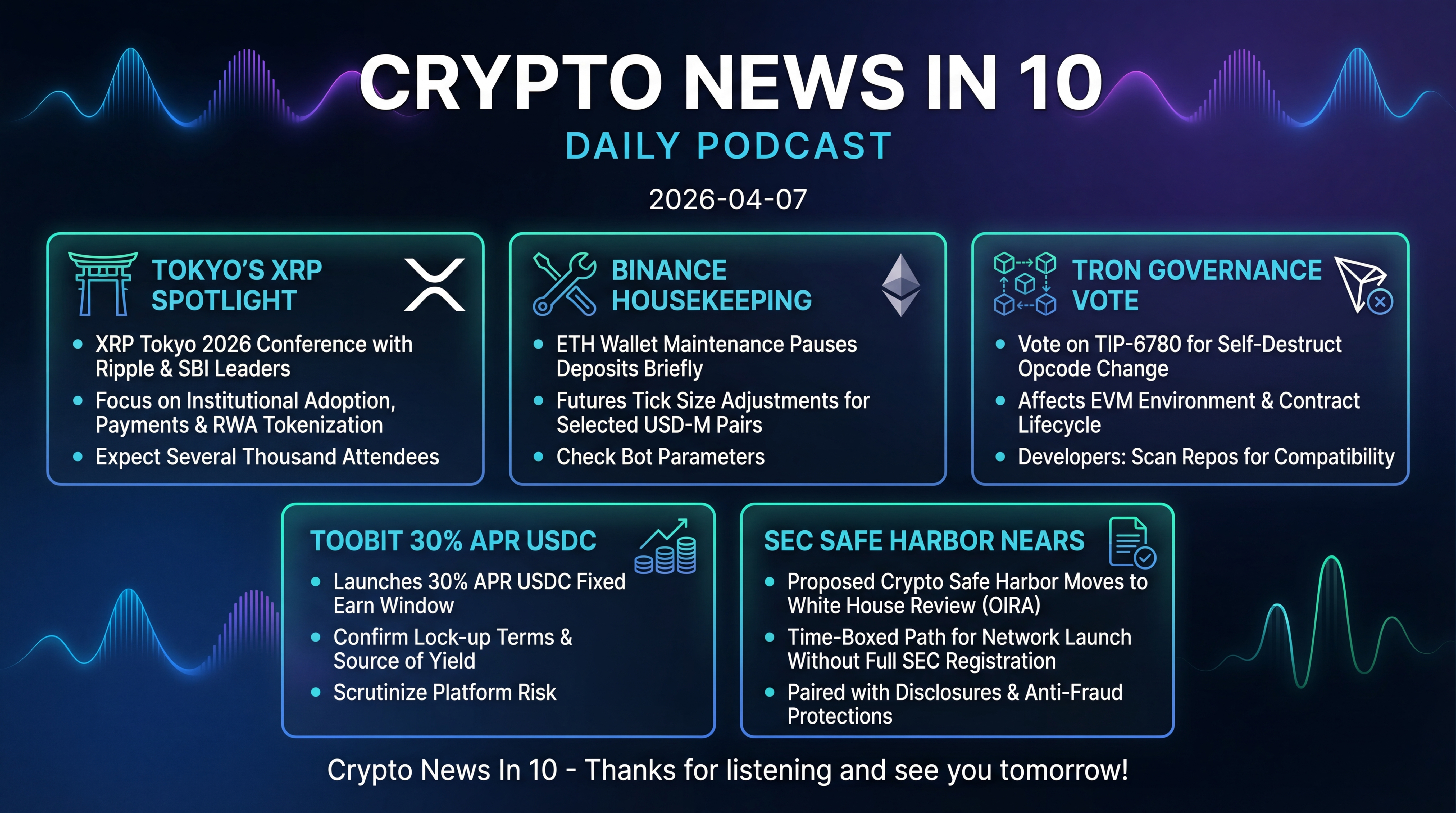 Infographic for Tokyo’s XRP Spotlight, SEC Safe Harbor Nears
